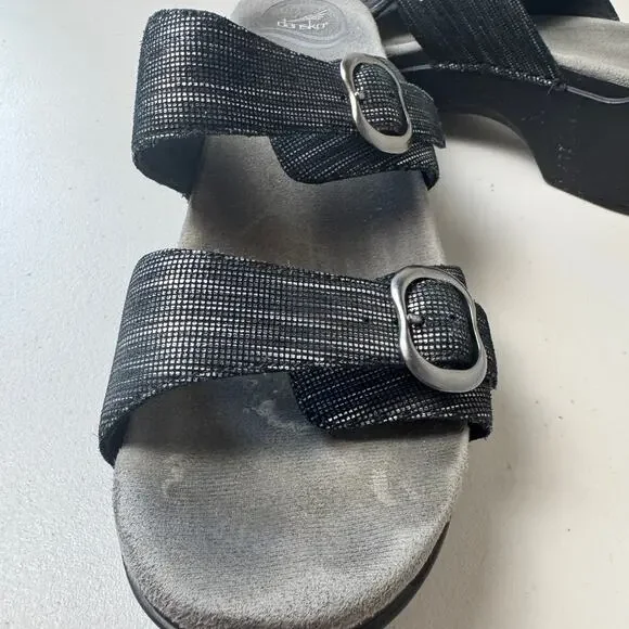 Sale $5 Dansko Sophie Black Metallic Slide Womens EU 42 Leather Sandals - Picture 8 of 11
